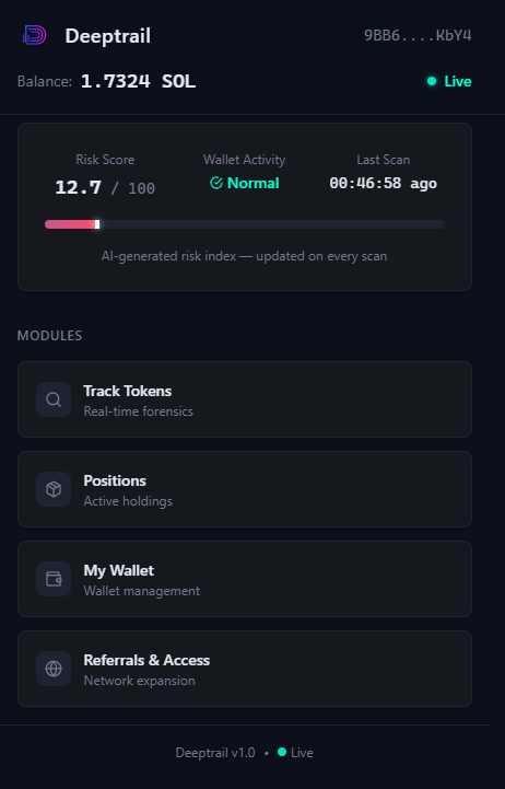 Main Dashboard - Balance and Risk Score